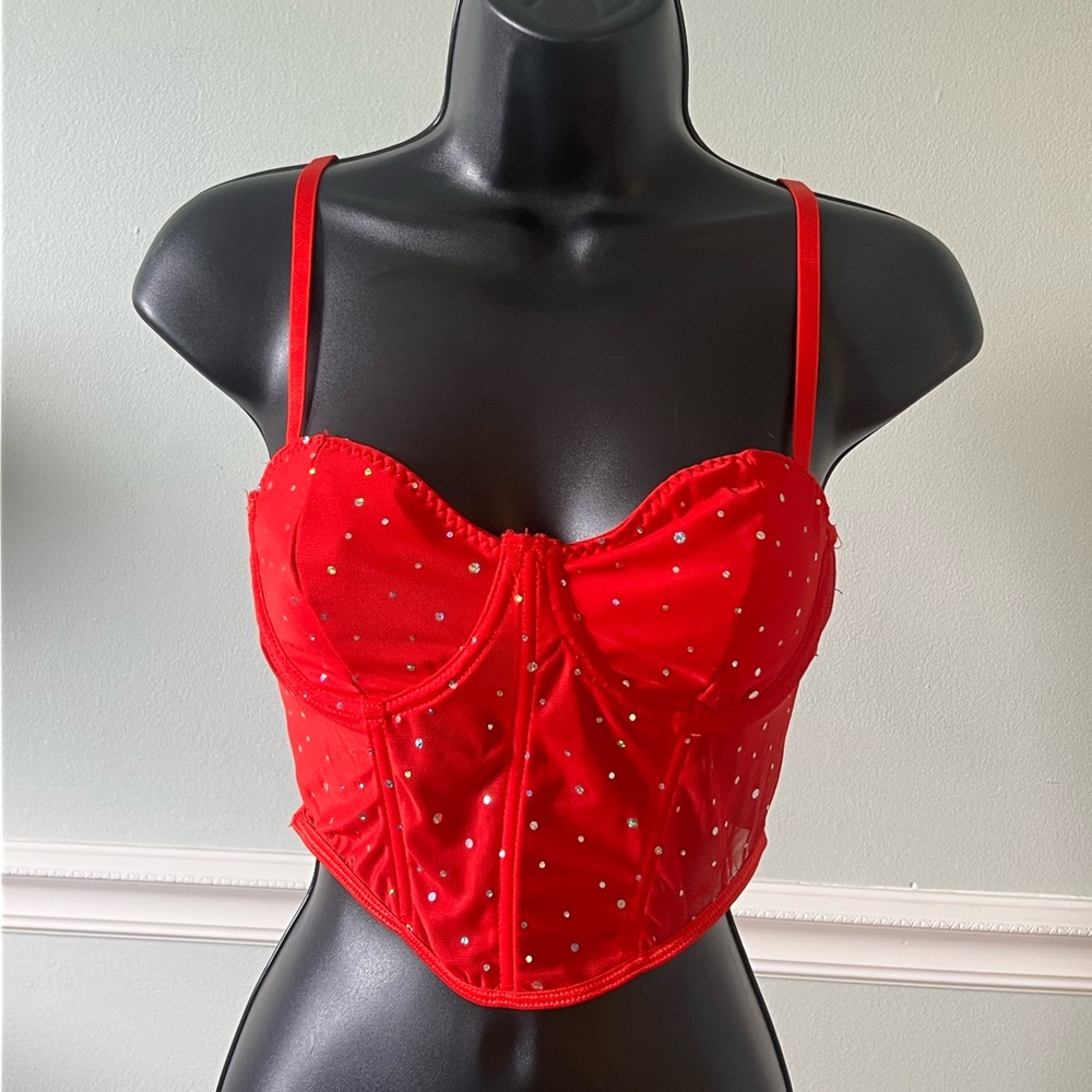 SHEIN Red Rhinestone Bustier